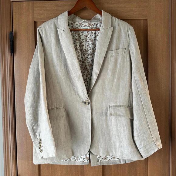 Sundance 100% Linen Iris Solid Blazer Beige Floral Lined Women’s size Large - Picture 1 of 11